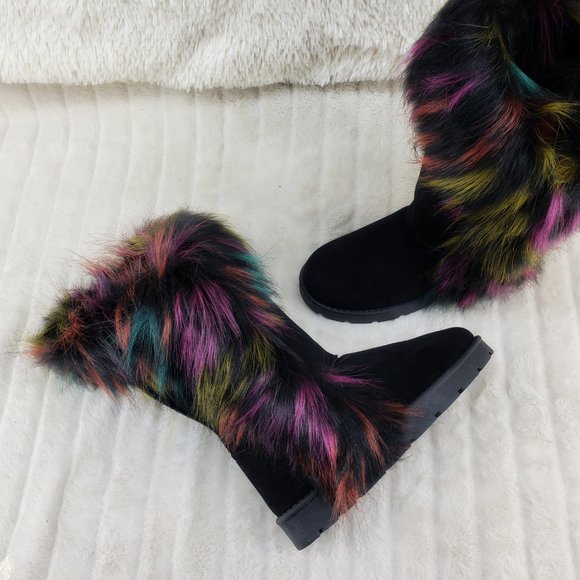 Chi Chi Black Multi Faux Fur Thick Lined Winter Boots - Picture 8 of 13